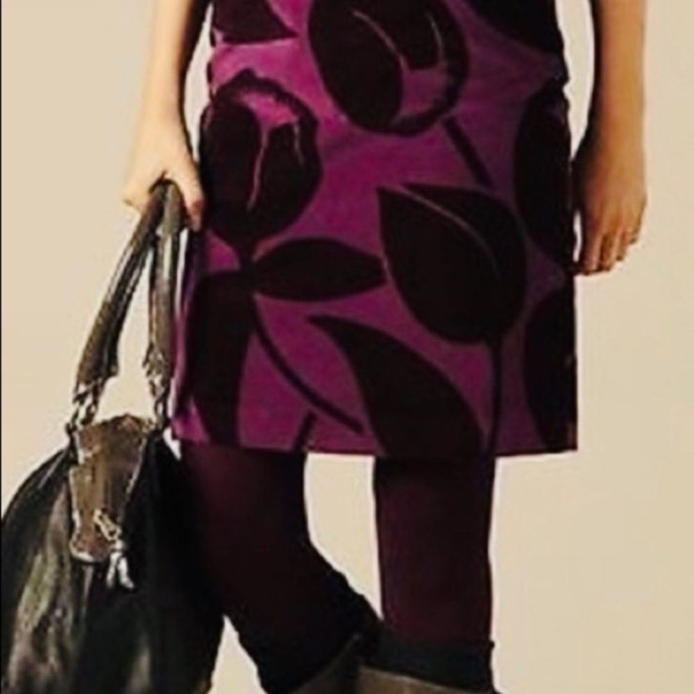 Anthropologie Purple Floral Velvet A-Line Skirt